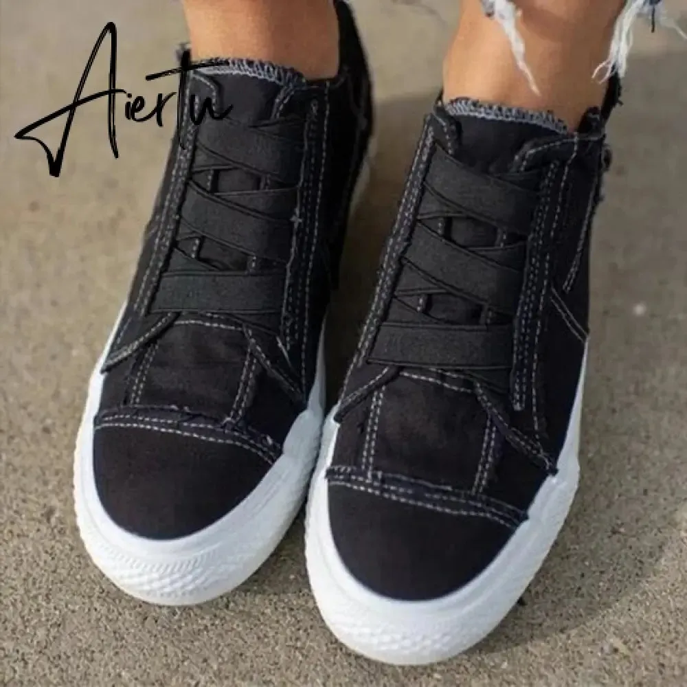Aiertu Women's Platform Sneakers Flat Canvas Shoes for Women Elastic Band Comfortable Casual Female Vulcanized Shoes Ladies