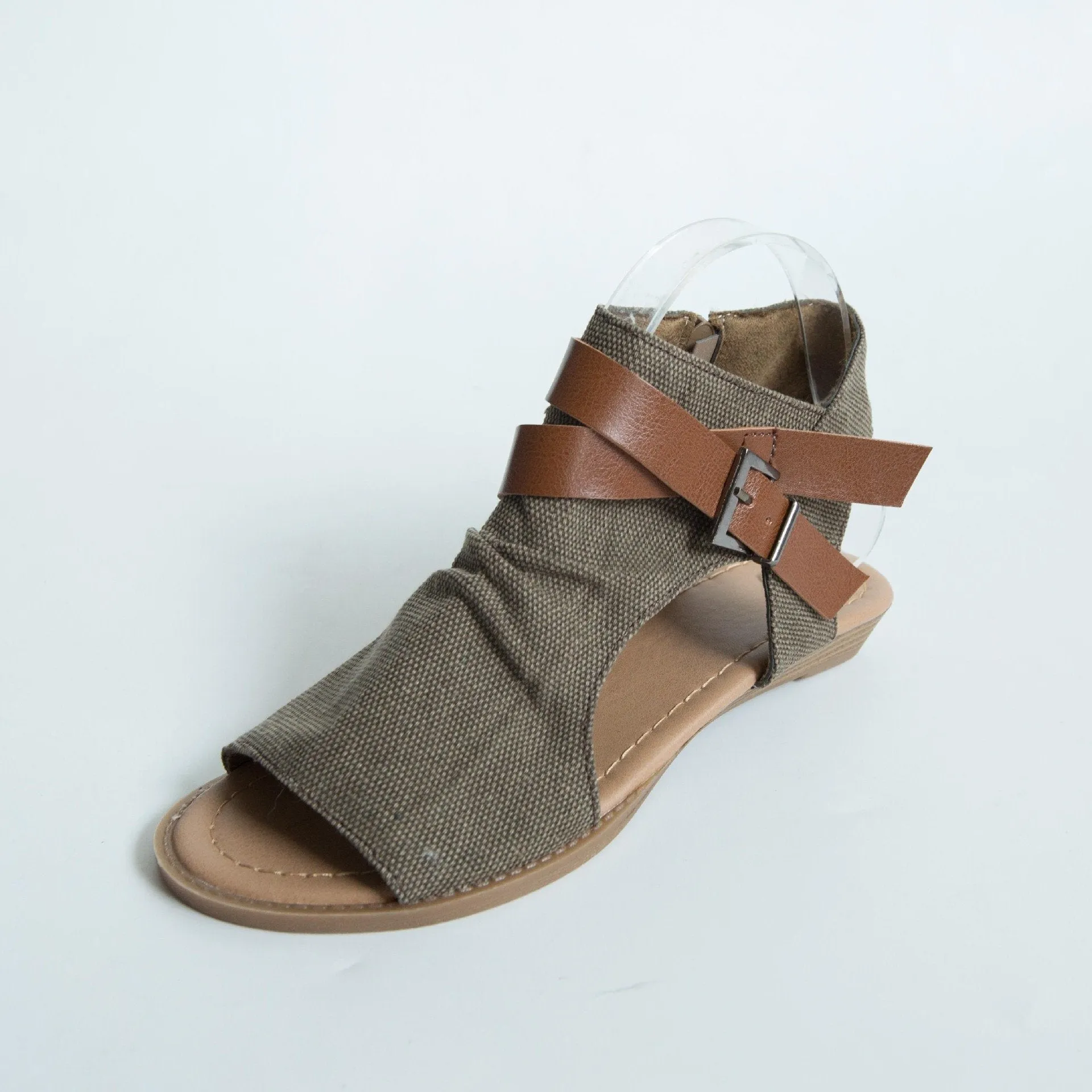 Beach Open Toe Flat Solid Color Side Zipper Sandals
