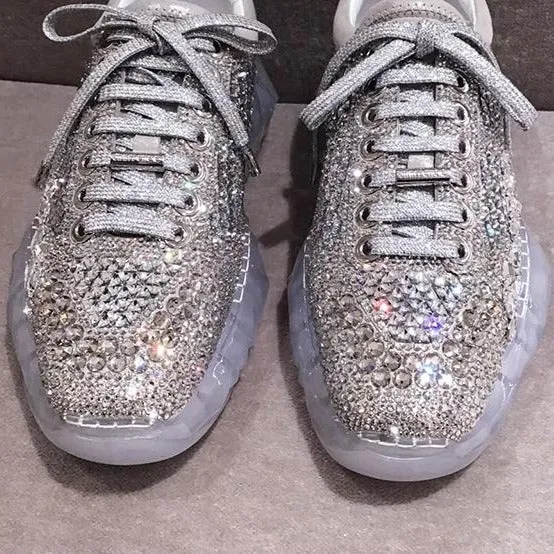 Casual Bling women's shoes zapato de mujer crystal white shoes platform rhinestone leather comfortable women's shoes.