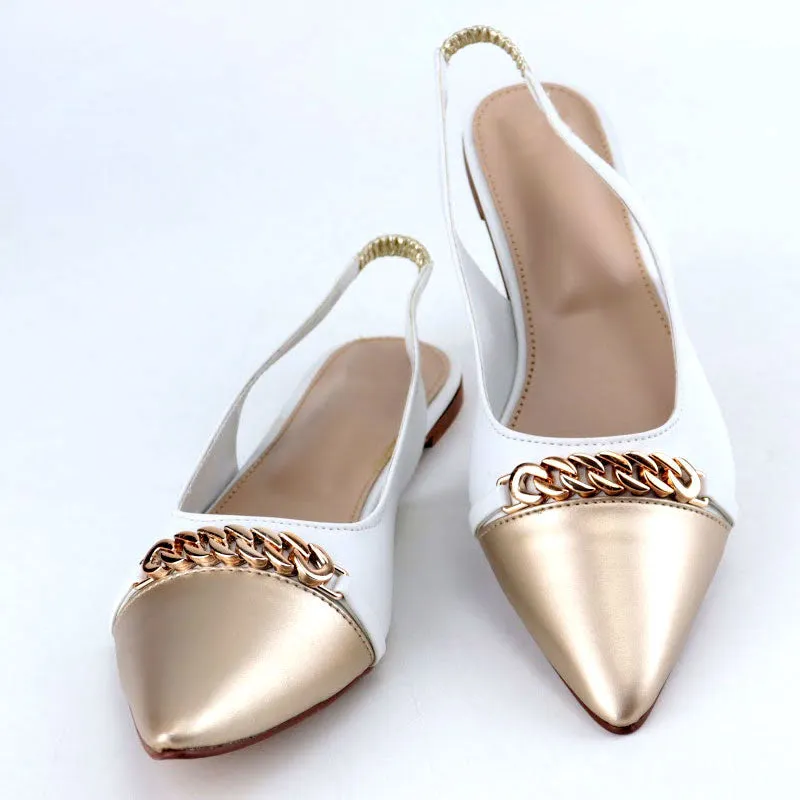 Ch Gold Pointed Bold Chain Flat Slingback Shoes #9834 #22