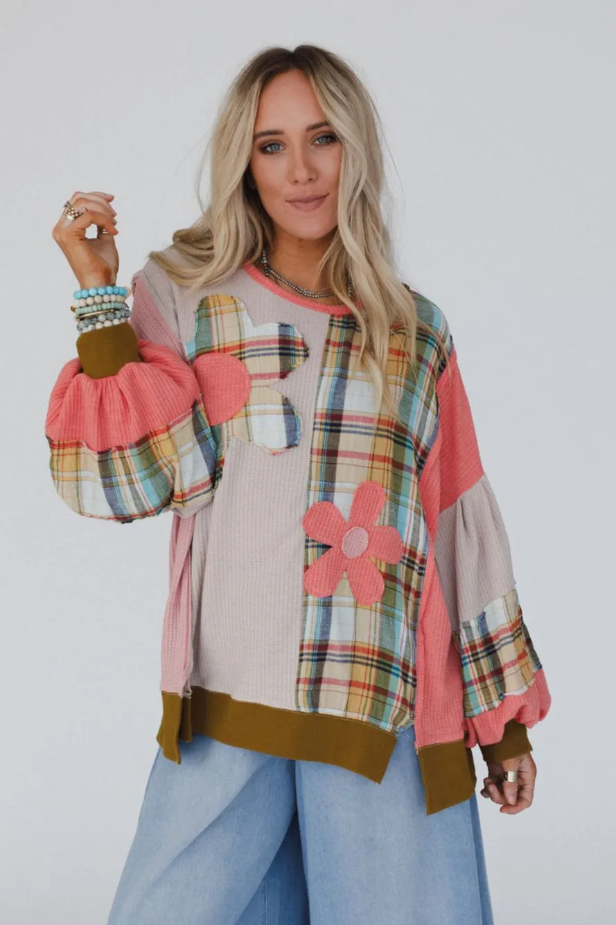 Daisy Joy Mix Print Top - Coral