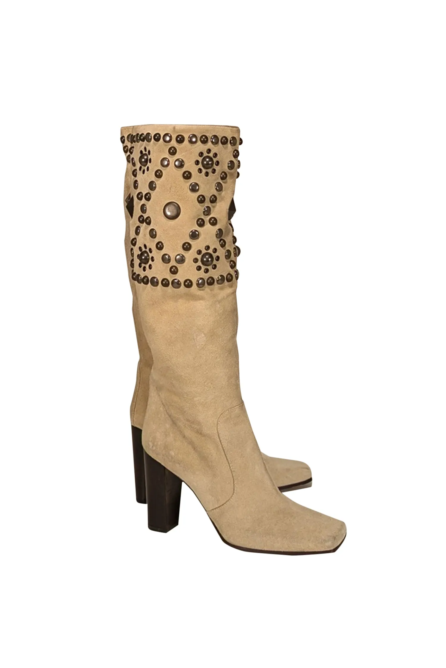 Dolce & Gabbana - Beige Suede Studded Boots Sz 8