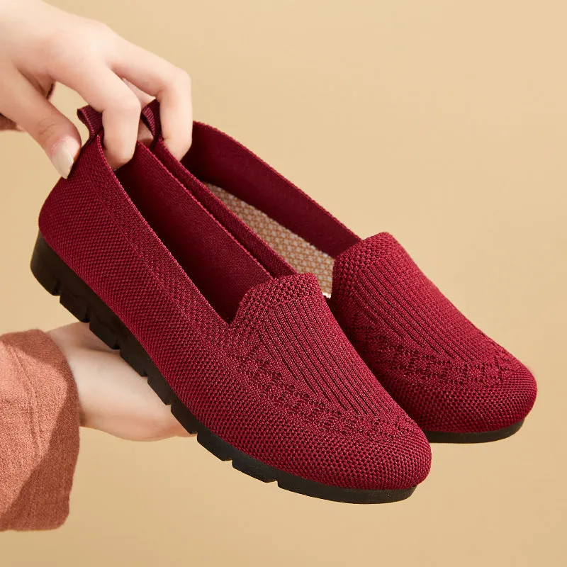 Slip-on Knit Flat Shoes Womens Knitted Casual Shoe