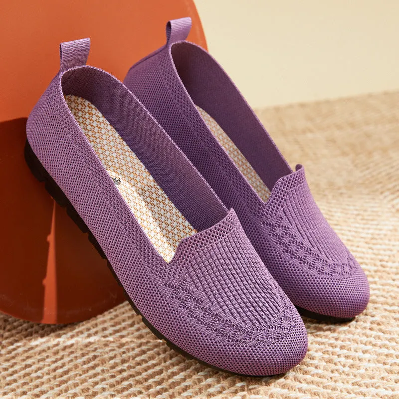Slip-on Knit Flat Shoes Womens Knitted Casual Shoe