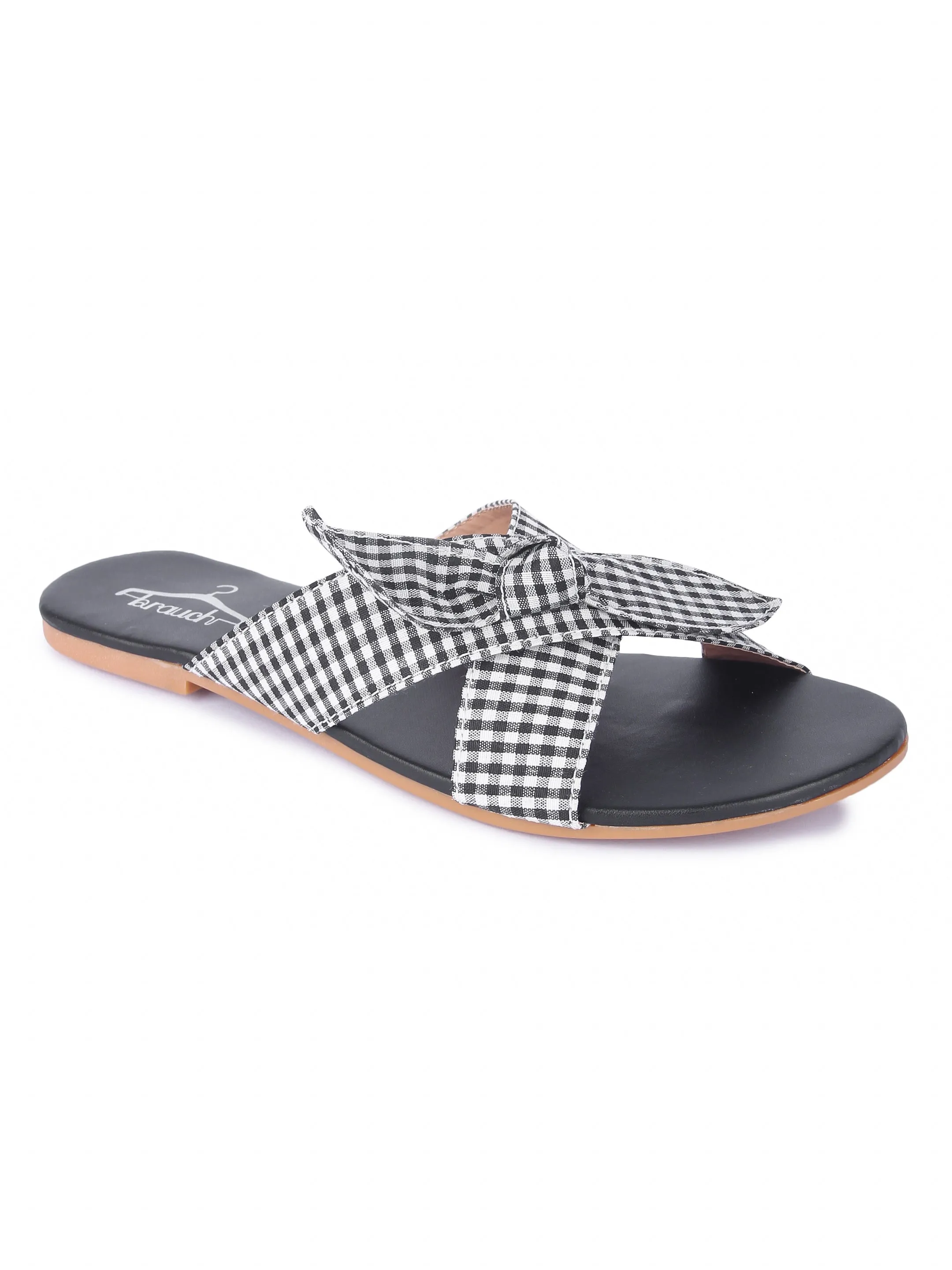 Women Black Bow Checkered Fashion Flats